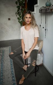 Waffle Knit Tunic Top Open Knotted Back Detail