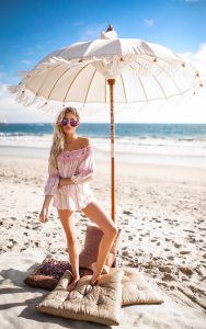 Striped Off Shoulder Top With Lace Trim 3/4