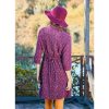 Purple Flannel Cotton Dress With Lace Button Details